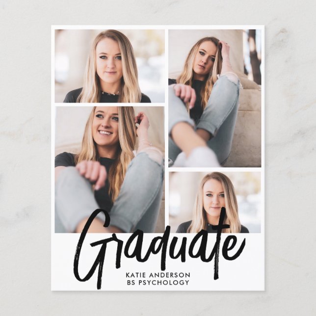 Budget Modern Four Photo Script Graduation Invite (Front)