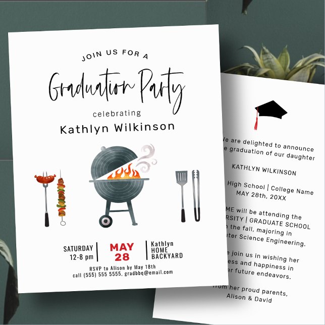 BUDGET Modern Fun Script Graduation BBQ Invitation (Creator Uploaded)