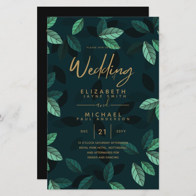 BUDGET Modern Garden Leaves Wedding Invitation (Front/Back)