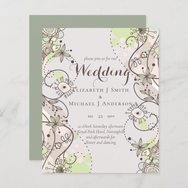 BUDGET Modern Garden Leaves Wedding Invitation (Front/Back)
