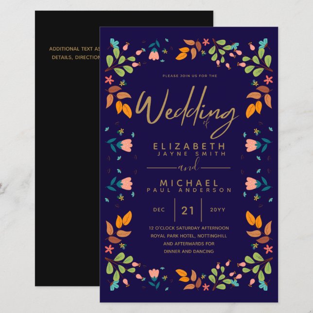 BUDGET Modern Garden Leaves Wedding Invite A9 (Front/Back)