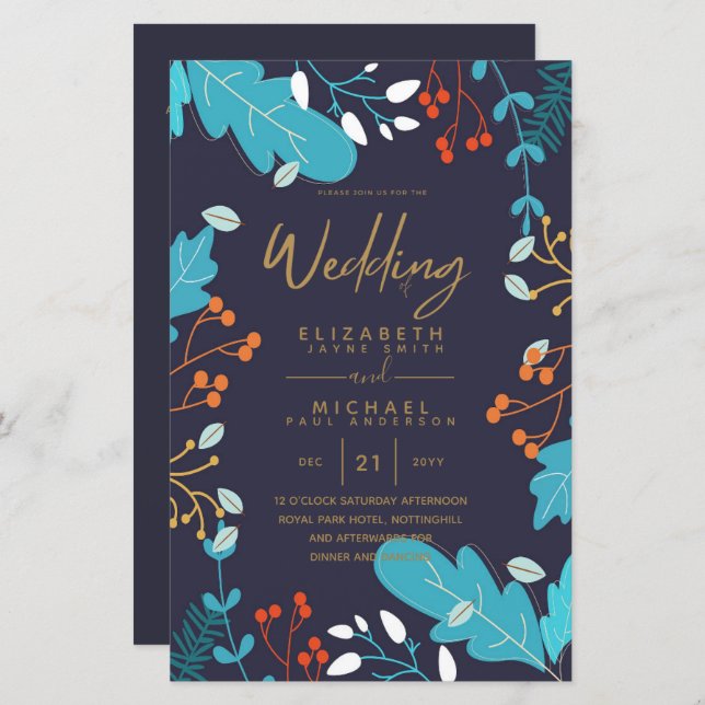 BUDGET Modern Garden Leaves Wedding Invite A9 (Front/Back)