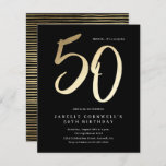 Budget Modern Gold Type 50th Birthday Invitation<br><div class="desc">Modern minimalist 50th birthday party invitation features stylish faux gold foil number handwritten script 50 and your party details in classic serif font on black background colour, simple and elegant, great surprise adult milestone birthday invitation for men and women. The black background colour can be changed to any colour of...</div>