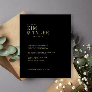 Budget modern gold typography wedding invitation
