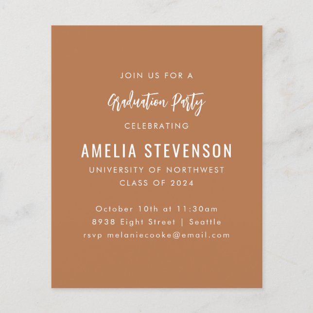 Budget Modern Graduation Party Terracotta Invite (Front)