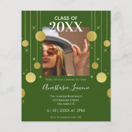Budget Modern Green & Gold Graduation Invitation