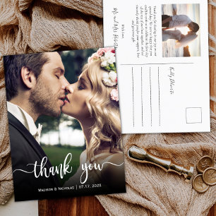 Budget Modern Hand Written Wedding Photo Thank You Postcard