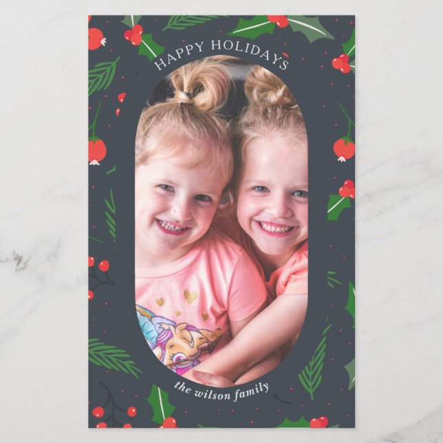 Budget Modern Holly Berries Photo Holiday Card (Front)