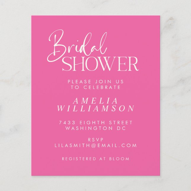 Budget Modern Hot Pink Script Bridal Shower Invite (Front)