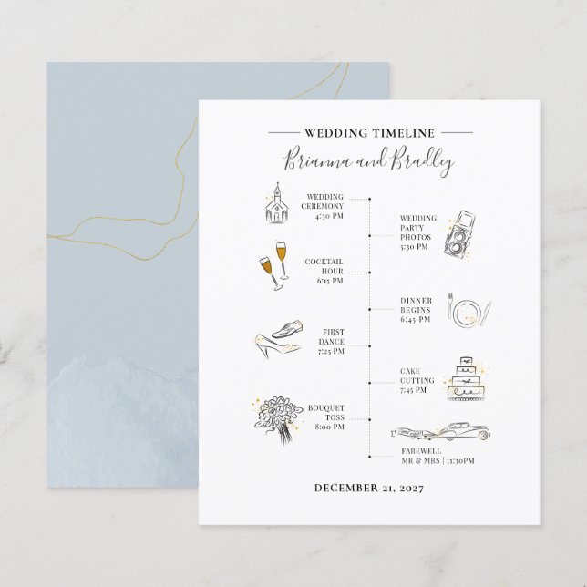 Budget Modern Icons Wedding Itinerary Program (Front/Back)