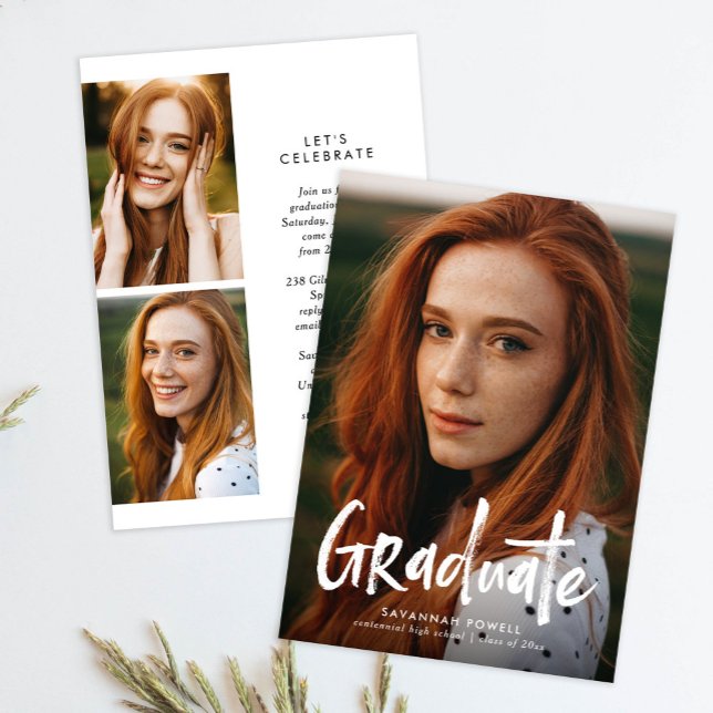 Budget Modern Lettering 3 Photo Graduation Party Invitation (Creator Uploaded)