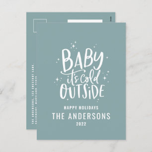 Budget modern minimal blue elegant script holiday postcard
