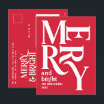 Budget Modern minimal simple red merry Christmas Holiday Postcard<br><div class="desc">Budget Modern minimal traditional retro vintage graphic typography red merry Christmas holiday card. Part of a bold fun holiday collection.</div>