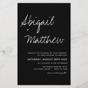 Budget Modern Minimalist Black Wedding Invitation