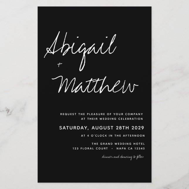 Budget Modern Minimalist Black Wedding Invitation (Front)