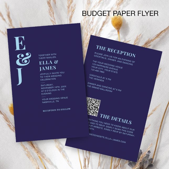 Budget Modern Minimalist Navy Blue Wedding Flyer (Creator Uploaded)