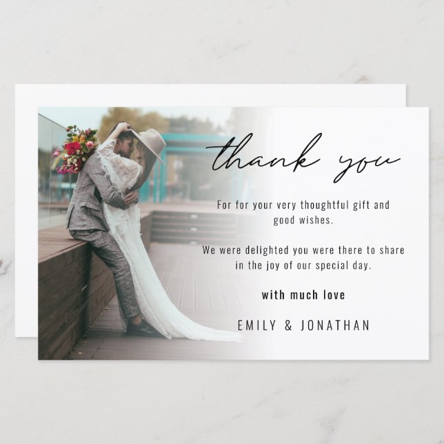 Budget Modern Minimalist Photo Wedding Thank You (Front/Back)