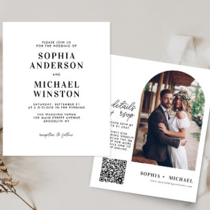 Budget Modern Minimalist RSVP QR Photo Wedding