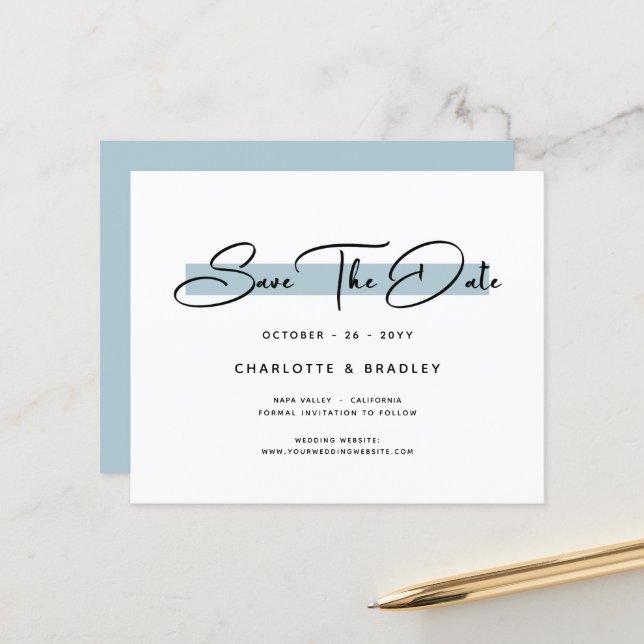 Budget Modern Minimalist Script Save The Date (Front/Back In Situ)