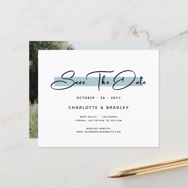 Budget Modern Minimalist Script Save The Date (Front/Back In Situ)