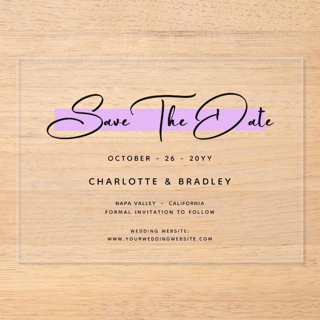 Budget Modern Minimalist Script Save The Date Acrylic Invitations (Front)