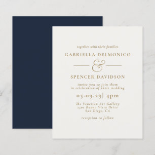 BUDGET Modern Navy Blue Gold Wedding Invitation