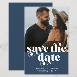 BUDGET Modern Navy Blue Photo Save the Date