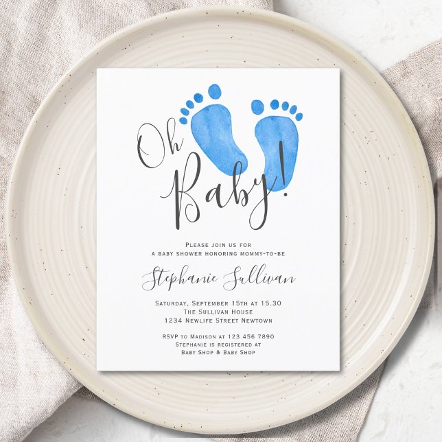 Budget Modern Oh Baby Boy Baby Shower Invitation (Creator Uploaded)