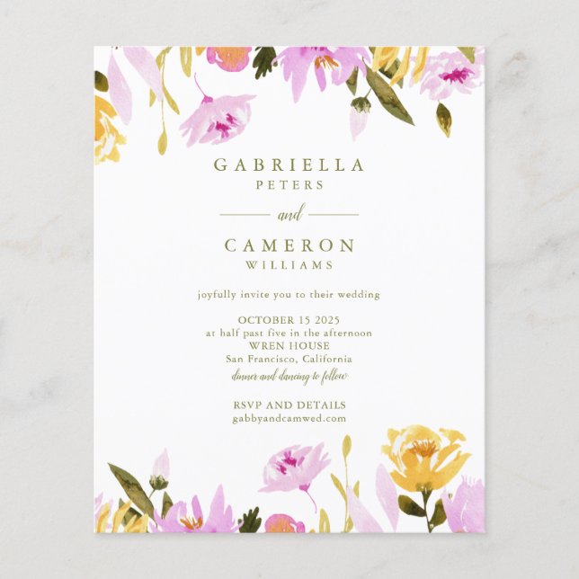 Budget Modern Olive Pink Watercolor Floral Wedding (Front)