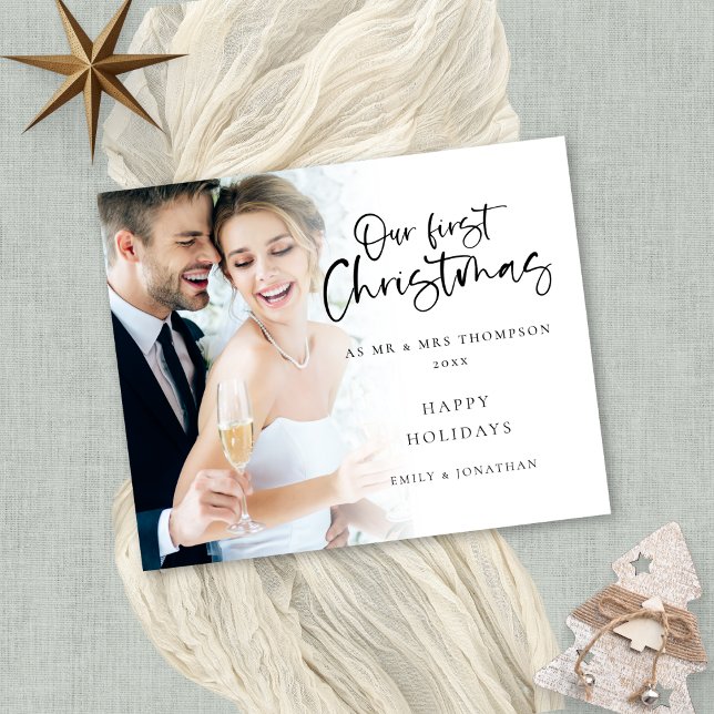 Budget Modern Our First Christmas Mr Mrs Photo (Value budget price smaller 4.5 x 5.6" alternative)
