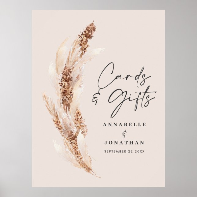 Budget modern pampas grass wedding cards and gifts poster (Front)