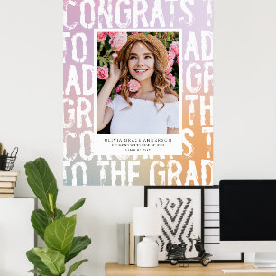 Budget Modern pastel rainbow photo graduation Poster