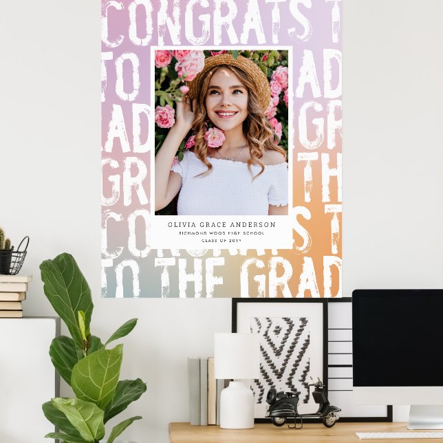 Budget Modern pastel rainbow photo graduation Poster (Home Office)