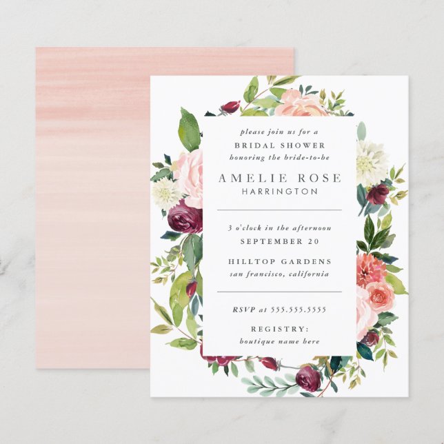 Budget Modern Peonies & Roses Wreath Bridal Shower (Front/Back)