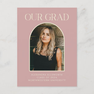 Budget Modern Photo Blush Pink Arch Graduation Postcard