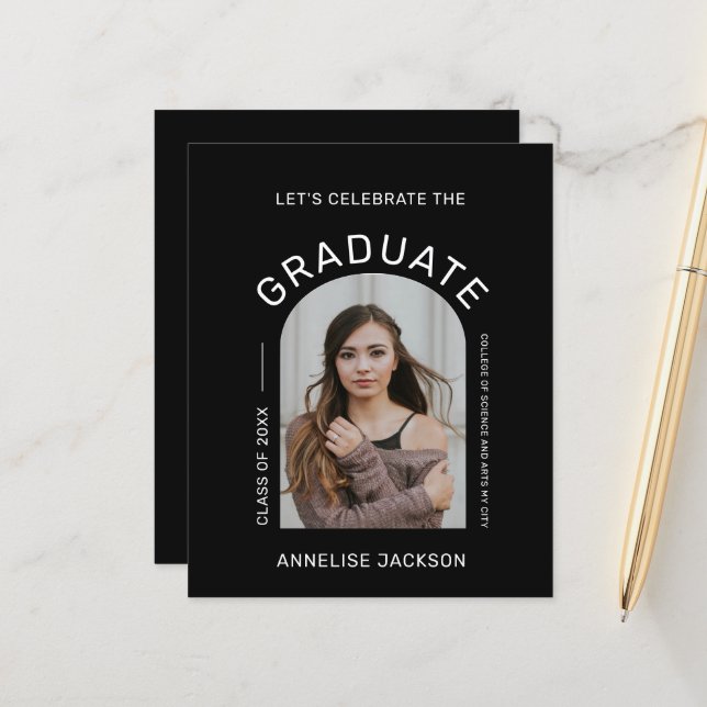 Budget modern photo graduation party invitation (Front/Back In Situ)