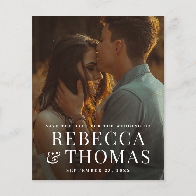 Budget Modern Photo Overlay Wedding Save the Date Flyer (Front)