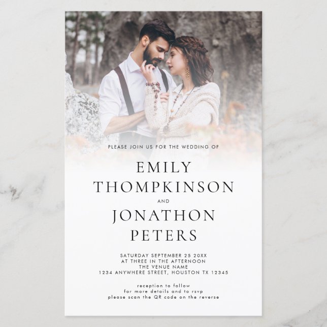 Budget Modern Photo QR Code Wedding Invitation (Front)