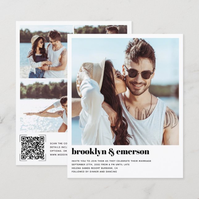 Budget Modern Photo QR Code Wedding Invitation (Front/Back)