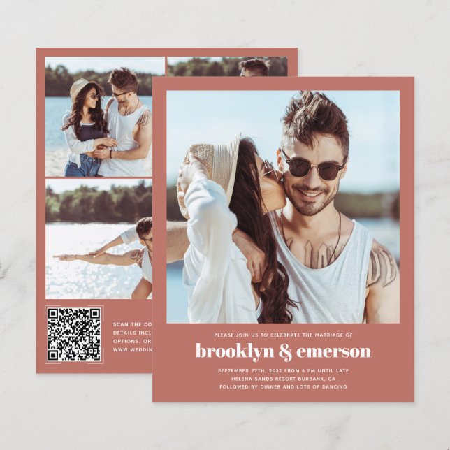 Budget Modern Photo QR Code Wedding Invitation (Front/Back)