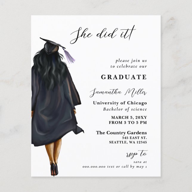 Budget Modern Photo She Did It Graduation Invite (Front)
