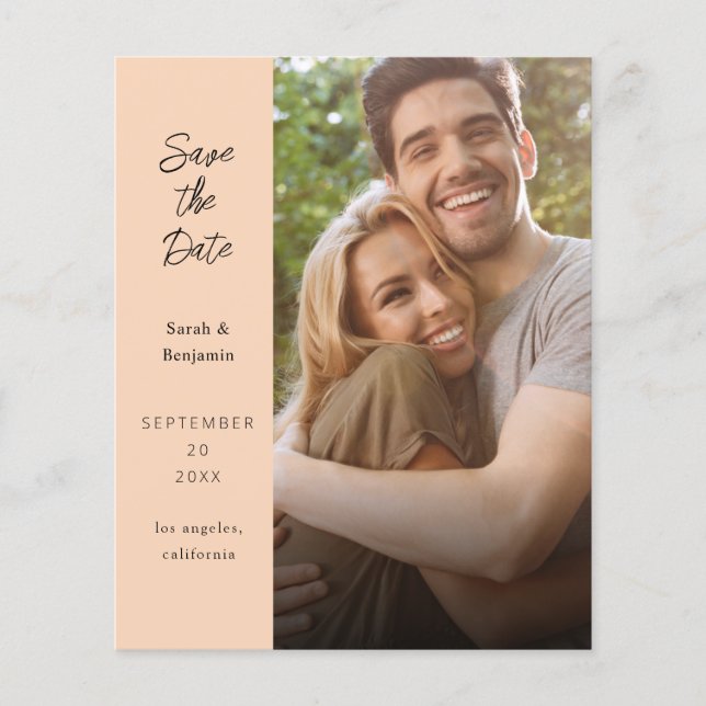 Budget Modern Photo & Side Save the Date - Peach (Front)