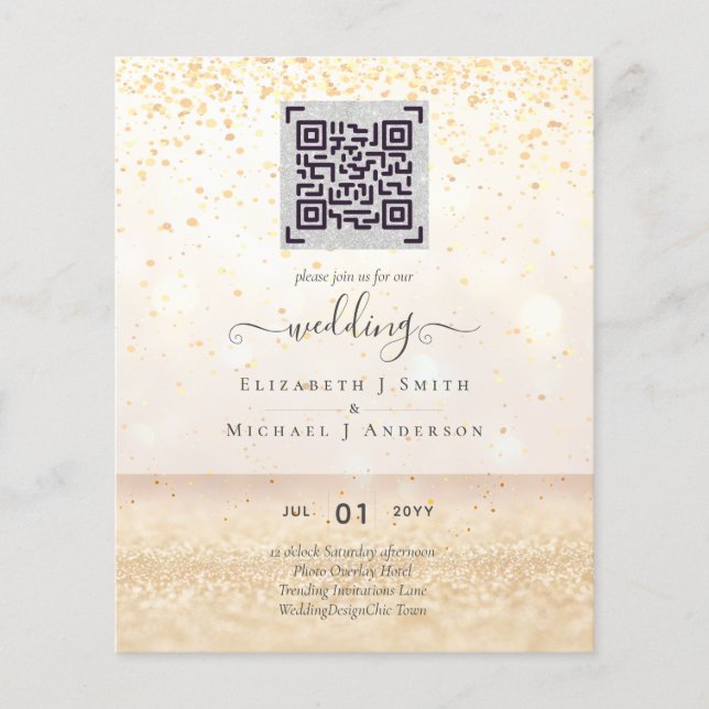 BUDGET Modern PHOTO Wedding INVITE QR CODE RSVP Flyer (Front)