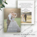 Budget modern photo wedding thank you MINI SIZE Card<br><div class="desc">Simple minimalist elegant chic wedding thank you calligraphy script dark overlay personalized low budget affordable SMALL card with 2 photos and your custom text and signature.</div>