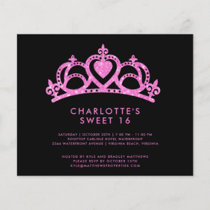 Budget Modern Pink Glitter Sweet 16 Birthday Party Flyer