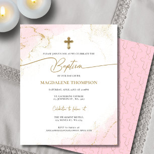 Budget Modern Pink Gold Cross Girl Baptism