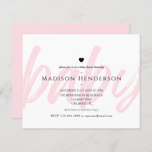 Budget Modern Pink Minimal Typography Baby Shower