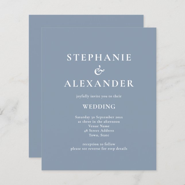 Budget Modern QR Code Dusty Blue Wedding Invite (Front/Back)