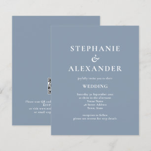 Budget Modern QR Code Dusty Blue Wedding Invite
