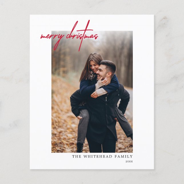 Budget Modern Red Merry Christmas Photo Card (Front)